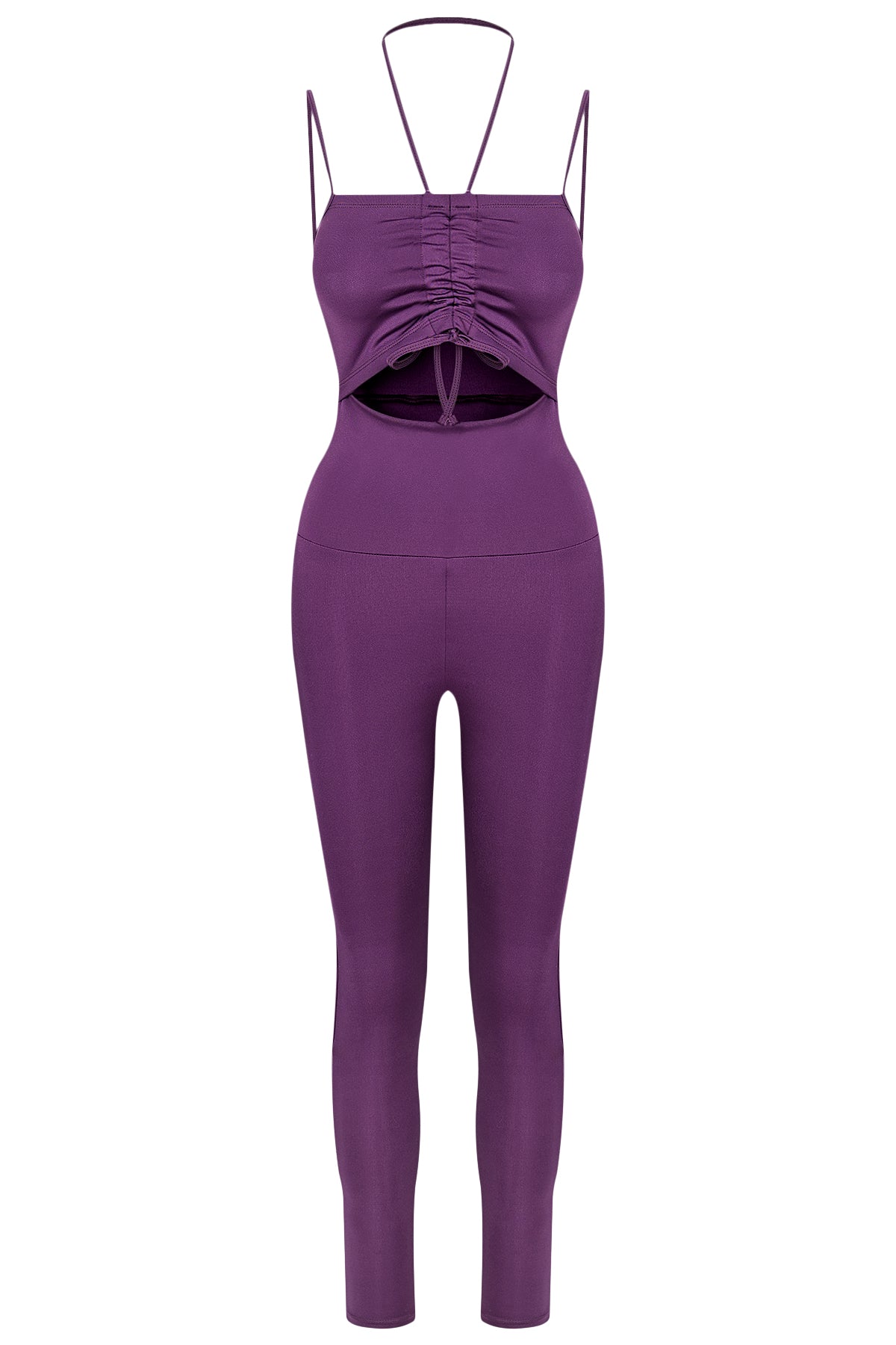 ZARIA Jumpsuit Wild Fig Purple лилав оформящ спортен гащеризон с връзки в предната част и премахващи се подплънки | TheAmu